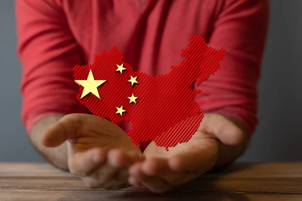 Rendered China Map Hovering Person Hand — стоковое фото