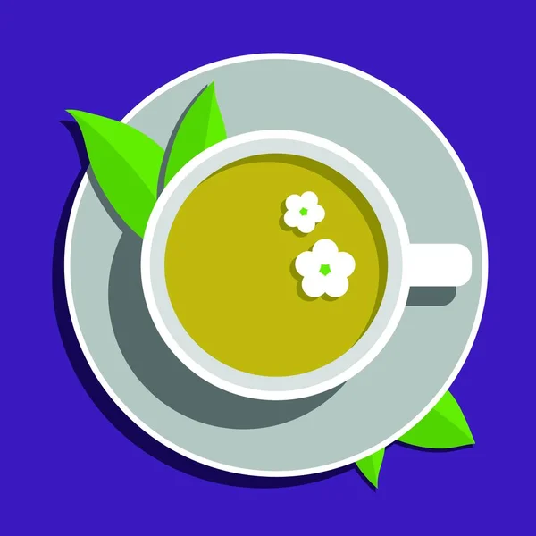 Taza Con Hojas Verdes Flores — Vector de stock