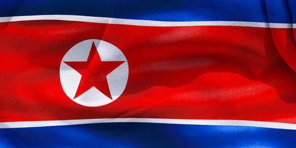 Illustration Realistic Waving Fabric Flag North Korea Background Wallpaper — Stockfoto