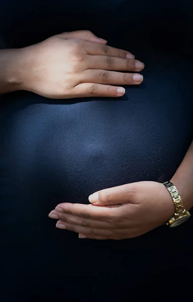 Pregnant Woman Black White Manicure — Stock Photo, Image