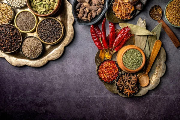 Assortment Spices Seasonings Food Background Top View — Stock Photo, Image