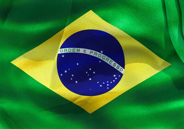 Illustration Realistic Waving Fabric Flag Brazil Background Wallpaper — Fotografia de Stock