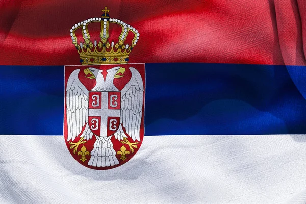 Illustration Realistic Waving Fabric Flag Serbia Background Wallpaper — Foto de Stock