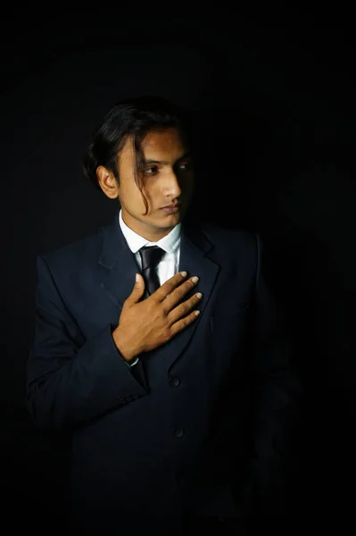 Handsome Man Wearing Black Suit Tie — стоковое фото