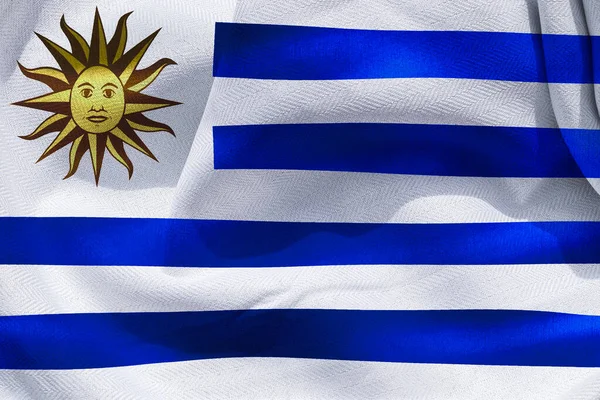 Illustration Uruguay Flagga Realistisk Vinka Tyg Flagga — Stockfoto