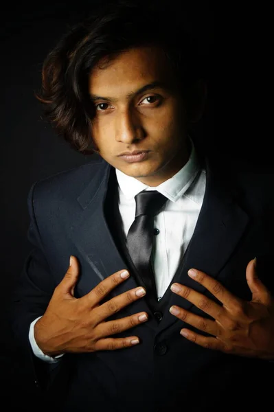 Handsome Man Wearing Black Suit Tie — Stock Photo, Image