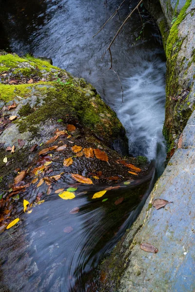 Beautiful View Water Flawing Mossy Rock River — Stock fotografie