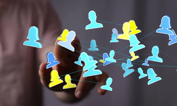 Social Network Konzept Mit Menschen Icons Auf Dem Bildschirm — Stockfoto