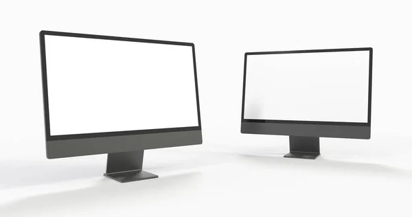 Rendering Computer Display Mock Ups Blank White Screen — Foto de Stock