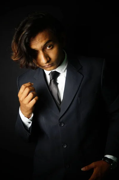 Handsome Man Wearing Black Suit Tie — 스톡 사진