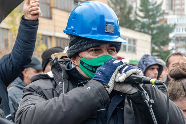 Protestos Dos Mineiros Pelos Seus Direitos Perante Governo Federação Bósnia — Fotografia de Stock