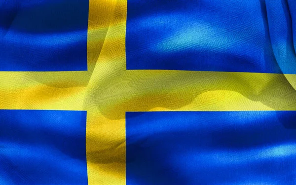 Illustration Realistic Waving Fabric Flag Sweden Background Wallpaper — Stok fotoğraf