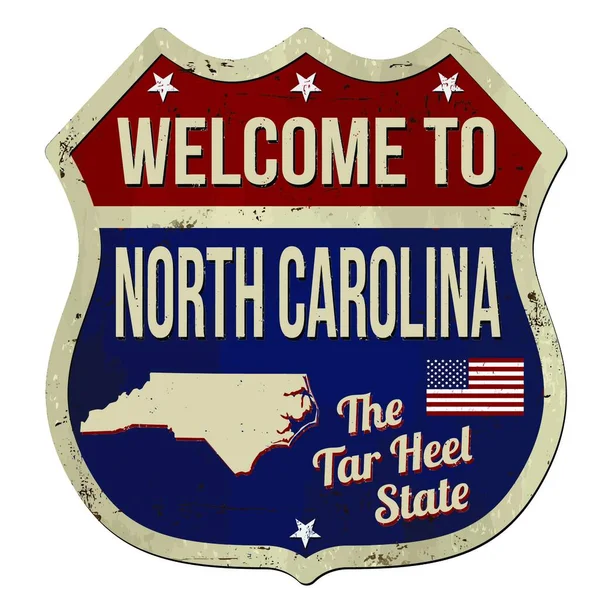 Välkommen Till North Carolina Vintage Rostig Metall Skylt — Stock vektor