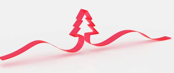 Árbol Navidad Rojo Con Cinta Sobre Fondo Blanco — Foto de Stock