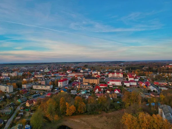 Antenn Panorama Bild Liten Stad Höst — Stockfoto