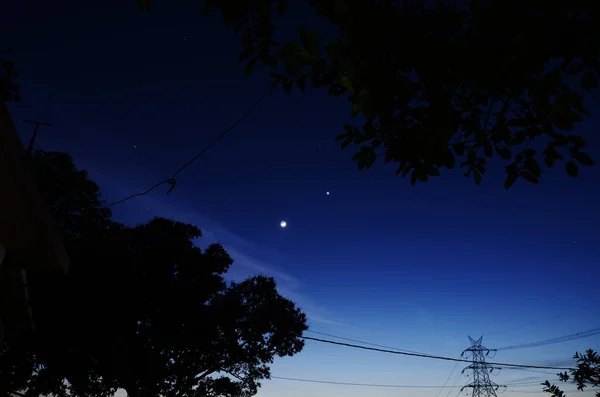 Όμορφο Νυχτερινό Ουρανό Δέντρα Και Σύννεφα — Φωτογραφία Αρχείου