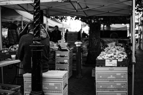 Imagen Blanco Negro Agricultor Mercado — Foto de Stock