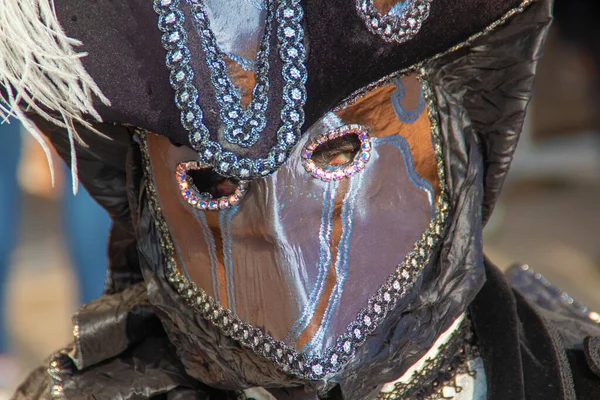 Venezia Italy Mar 2019 Carnival Venice Masked Man Musketeer Black — Zdjęcie stockowe
