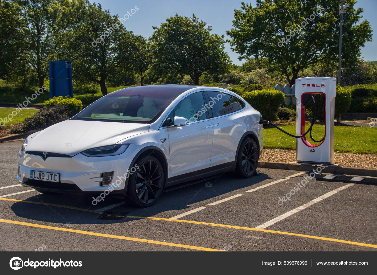 Grantham May 30Th 2021 Whitetesla Model Plugged Supercharger Motorway