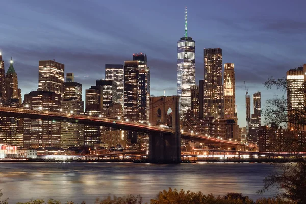 Ciudad Nueva York Skyline Por Noche — Foto de Stock