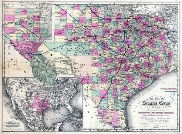 18世紀から19世紀のテキサスの非常に詳細な歴史地図 — ストック写真