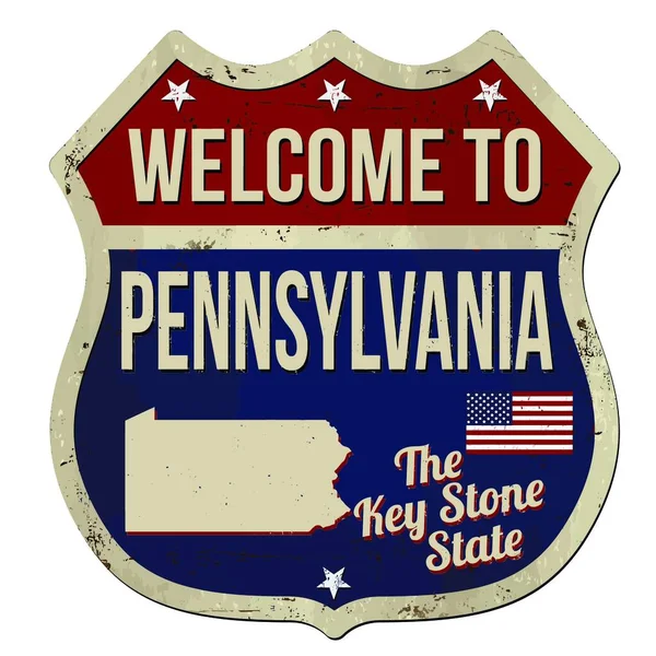 ペンシルベニア州ヴィンテージさびた金属サインへようこそ — ストックベクタ