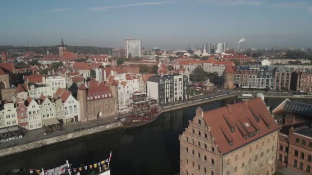 Oude Stad Van Gdansk Bovenaanzicht — Stockvideo