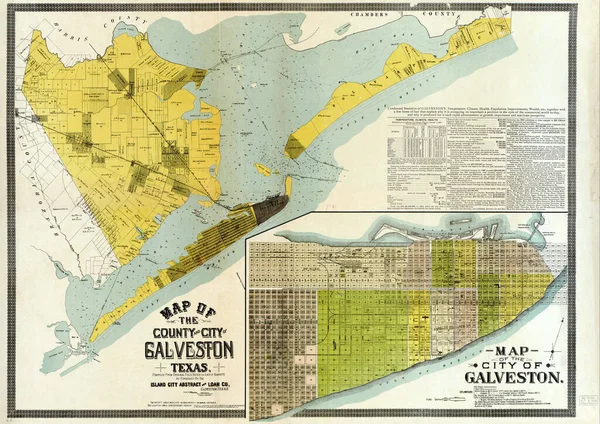 Mapa Del Siglo Xix Del Condado Ciudad Galveston Texas —  Fotos de Stock