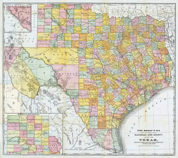 テキサス州とその地区の詳細なヴィンテージマップ — ストック写真