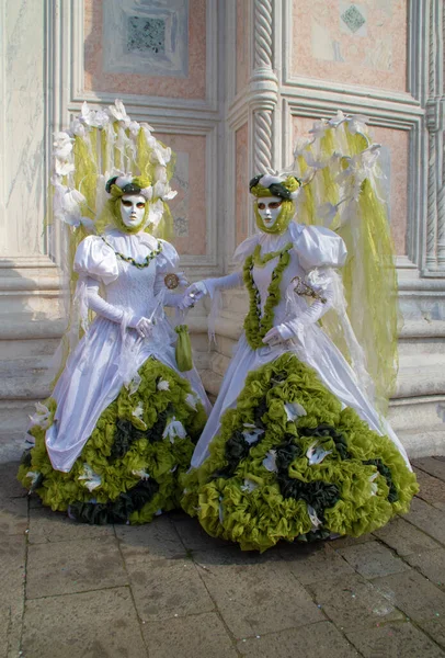 Venezia Italy Mar 2019 Two People Wearing Tree Costumes Carnival — стоковое фото