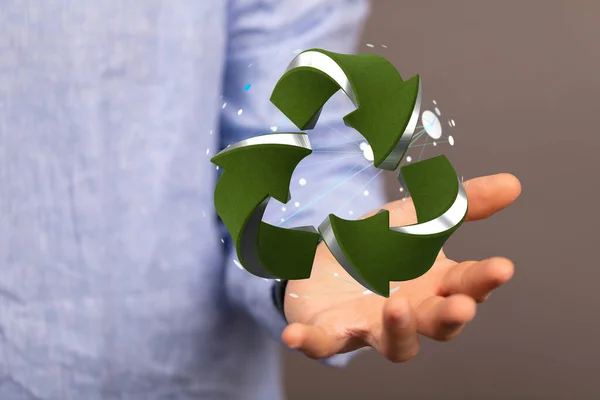 Symbole Recyclage Vert Avec Une Icône Recyclage Sur Fond Une — Photo