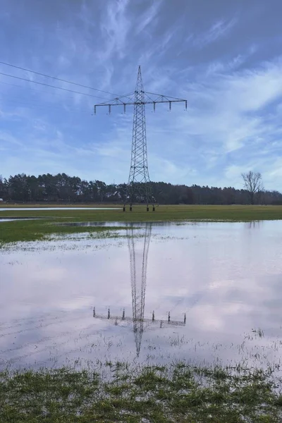 Tour Tension Électrique Avec Fils — Photo