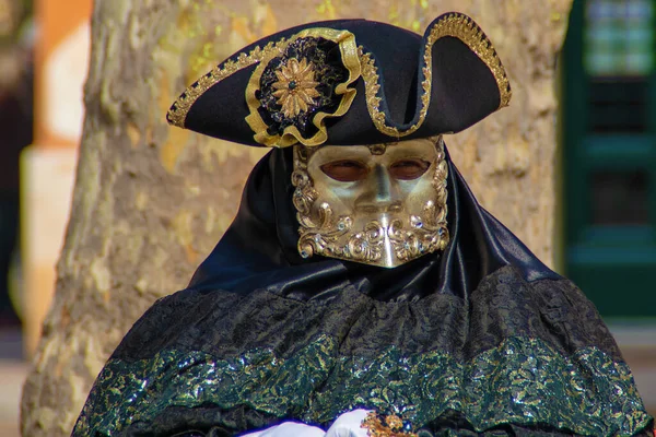Venezia Italy Mar 2019 Closeup Shot Male Masked Musketeer Carnival — Photo