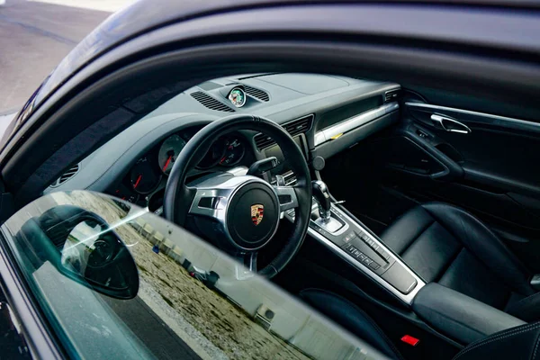 Stockholm Suecia Septiembre 2021 Primer Plano Porsche Interior Negro —  Fotos de Stock