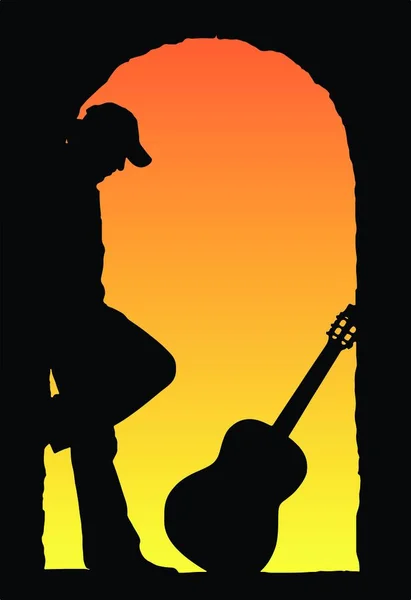 Silhouette Homme Avec Une Guitare — Image vectorielle