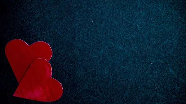 Two Red Paper Hearts Dark Blue Textured Background Copy Space — Photo