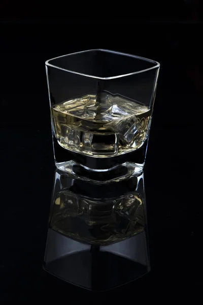 Vertical Shot Glass Whiskey Isolated Black Background — Photo