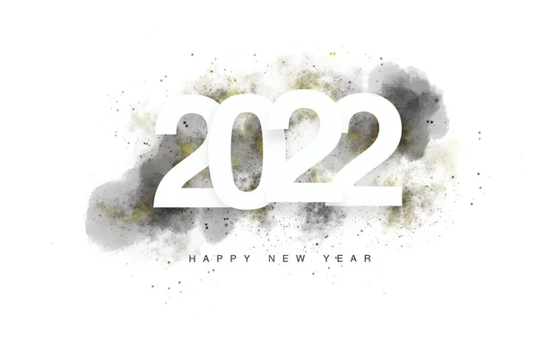 Happy New Year 2022 White Text Silver Golden Design White — 图库照片