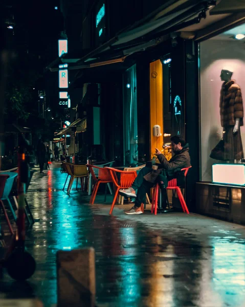 Bucharest Romania Oct 2021 Beautiful View Man Sitting Alone Coffee — Φωτογραφία Αρχείου