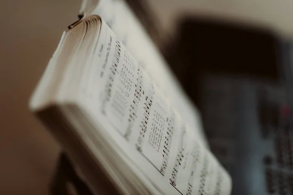 Close Van Een Boek Met Een Wazige Achtergrond — Stockfoto