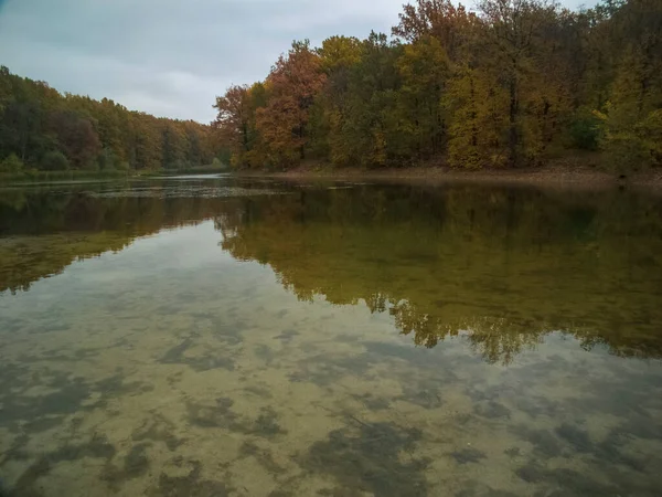 Jesienny Krajobraz Drzewami Refleksjami — Zdjęcie stockowe