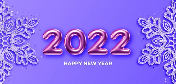 2022 New Year Card Template Decorative Snowflake Glittering Numbers Purple — Vetor de Stock