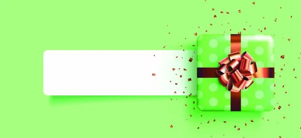 Caja Regalo Polkadot Verde Con Lazo Dorado Navidad Cumpleaños Regalo — Archivo Imágenes Vectoriales