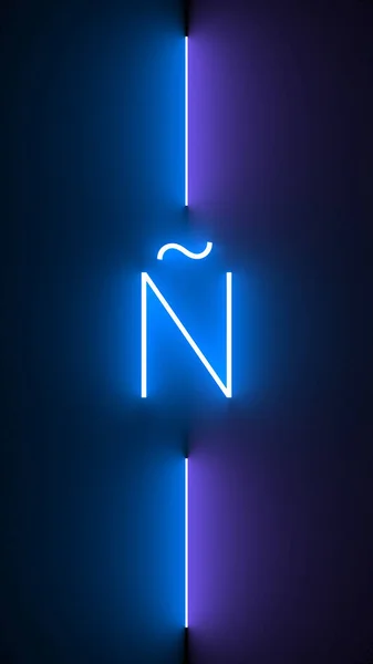 Illustration Neon Letter Spanish Isolated Black Background — Stock Photo, Image