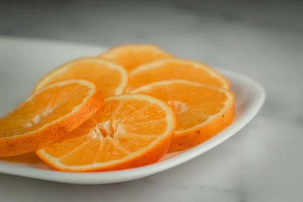 Fresh Orange Lemon Slices White Plate — Stock Photo, Image