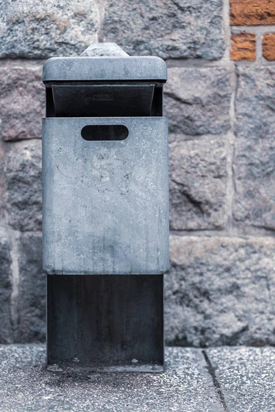 Frontal View Public Waste Bin Made Metal Integrated Ashtray Top — Stock fotografie