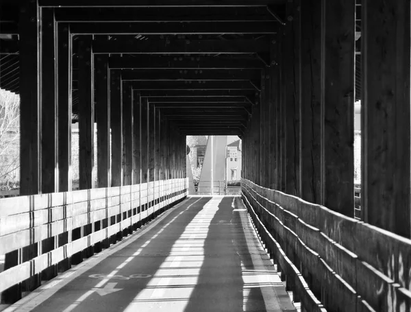 Foto Preto Branco Uma Ponte — Fotografia de Stock