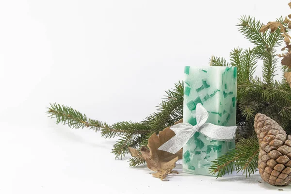 Christmas Tree Gift Boxes Fir Branches White Background —  Fotos de Stock