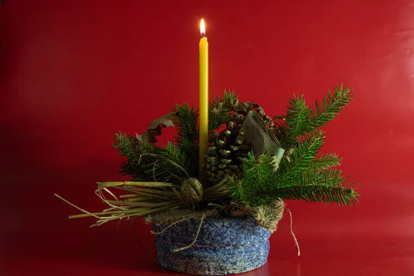 Christmas Decoration Red Candle — Stock Photo, Image