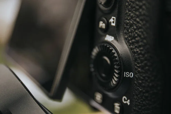 Close Uma Câmera Fotográfica Preto Branco — Fotografia de Stock